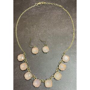 Chunky Pink Necklace Pierced Earring Set
